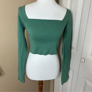 Le Lis Sage Green Square Neck Crop Blouse Tie Back 🐴
